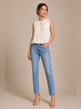 Veronica‎ Beard Ivory Silk Draped Sleeveless Hi-Low Blouse Size 10